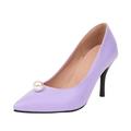 4.5 Womens Mid High Heel Court Shoes 8.5cm/3.35" Solid Pointed Toe Office Formal Work Pumps Evening Party Wedding Bridal Prom Courts Stiletto Heels with Pearl #1_Purple