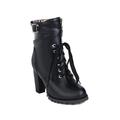 GooMaShoes Women's Lace up High Heel Boots, Sexy Chunky Platform Booties, Cross Strap Buckle Combat Ankle Boots (Black, UK 5.5)