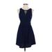 Lush Casual Dress - Mini Crew Neck Sleeveless: Blue Print Dresses - Women's Size Small