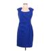 Calvin Klein Casual Dress - Sheath Scoop Neck Sleeveless: Blue Print Dresses - Women's Size 12 Petite