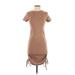 Forever 21 Casual Dress - Bodycon Crew Neck Short sleeves: Brown Print Dresses - Women's Size Small