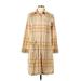 L.L.Bean Casual Dress - Shirtdress Collared 3/4 sleeves: Tan Plaid Dresses - Women's Size 10