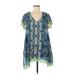 Johnny Was Casual Dress - Mini V-Neck Short sleeves: Blue Dresses - Women's Size Small