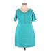 London Times Casual Dress - Mini V Neck Short sleeves: Teal Print Dresses - Women's Size 18