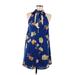 Lulus Casual Dress - Mini High Neck Sleeveless: Blue Floral Dresses - Women's Size Medium