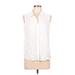 Single Thread Casual Dress - Shift Collared Sleeveless: White Tropical Dresses - Women's Size Large