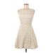 BB Dakota Casual Dress - A-Line Scoop Neck Sleeveless: Ivory Print Dresses - Women's Size 6