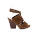 Vince Camuto Heels: Strappy Chunky Heel Boho Chic Brown Print Shoes - Women's Size 6 1/2 - Open Toe