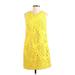 Banana Republic Casual Dress - Shift Crew Neck Sleeveless: Yellow Print Dresses - Women's Size 2 Petite