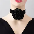 Collier Large en Velours Noir pour Femme Ras du Cou Grande Fleur de Rose Tempérament Romantique