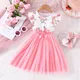 Robe princesse à manches volantées pour enfants tulle floral rose robes formelles mignonnes robe