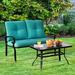 Lark Manor™ Anthonyson 2pcs Patio Loveseat Bench Table Furniture Set Cushioned Chair Turquoise Metal in Blue | Wayfair