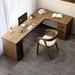 Loon Peak® Jahmarley 2 Piece Solid Wood L-Shaped Desk & Chair Set Office Set w/ Chair Wood in Brown/Green | 29.53 H x 62.99 W x 39.37 D in | Wayfair