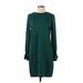 Banana Republic Factory Store Casual Dress - Shift Crew Neck Long sleeves: Green Print Dresses - Women's Size 4