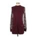 INC International Concepts Casual Dress - Shift Mock Long sleeves: Burgundy Print Dresses - Women's Size Small