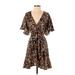 BB Dakota Casual Dress - Wrap: Brown Leopard Print Dresses - Women's Size Small