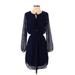 Daniel Rainn Casual Dress - Mini Tie Neck 3/4 sleeves: Blue Print Dresses - Women's Size Small