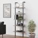 Theo 5-Shelf Wood Modern Bookcase, Open Wall Mount Ladder Bookshelf with Industrial Metal Frame, Gray Oak/Black