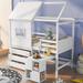 Twin Size House Loft Bed with Storage Desk with Wheels and 3 Drawer Chest, Wooden Low Loftbed Frame with Window, for Kids Teens