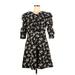 La Vie Rebecca Taylor Casual Dress - Mini V Neck 3/4 sleeves: Black Print Dresses - Women's Size Large