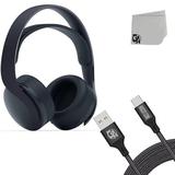 Pre-Owned Play Station Pulse 3D Wireless Midnight Black Headset With 10Foot Bolt Axtion Cable Bundle (Refurbished: Like New)