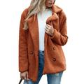 Defitshape Women s Soft Fluffy Blazer Jackets & Coats Lapel Collar Warm Thick Fuzzy Teddy Fleece Casual Double Breasted Jackets & Coats Brown 4-6