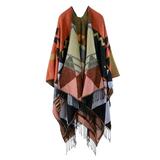 Dazzduo Women Shawl Women Knitted Shawl Oversized Bohemia Cape Tassel Oversized Knitted Shawl Faux Cashmere Pattern Tassel Faux Cashmere Women Knit Shawl Winter Knitted Faux Cape One Size