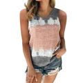 Womens Plus Size Daily Summer Spring Summer Casual Round Neck Sleeveless Tie Dye Print Patchwork Crew Neck Tanks Tops(S 5XL) Plain T Shirts Women V Neck Top T Shirt Tops T Shirt Women V Neck Baseball