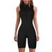 Posijego Workout Jumpsuit for Women Plus Size Yoga Gym Zip Up Short Rompers One-Piece Exercise Bodysuits