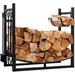 34.25In Firewood Log Rack & Tool Set Steel Wood Storage Accessory For Indoor Outdoor Fire Pit Fireplace W/Kindling Holder Shovel Poker Tongs Brush