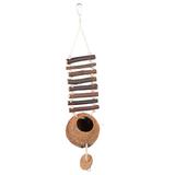 1Pc Pet Birds Nest Coconut Shell Bird Nest with Hair Pet Hideaway House with Rope Natural Breeding Nest Ladder for Bird and Small Animal (Coffee)