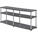 Easy Assembly No Tools Required 60 TV Stand Entertainment Console With 3 Tier Storage Shelves In Weathered Gray And Stainless Steel Clad Finish