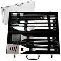 10x BBQ Grill Cooking Utensils Tool Set in Aluminium Case Spatula Tongs & Fork