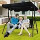 Porch Swings Outdoor Patio Swing Chair 2/3-Seat Outdoor Canopy Swing Porch Swing with Removable Cushion Outdoor Furniture Swing for Patio Poolside Backyard(Black)