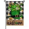 Newhomestyle Welcome St. Patrick s Day Hat Decorative Garden Flag Shamrock Clover Daisy Gold Yard Lawn Outside Decor Black White Buffalo Plaid Farmhouse Irish Double Sided 12 x 18 Inch