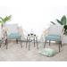 3-Piece Patio Set Outdoor Wicker Bistro Set Rattan Chair Conversation Sets with Coffee Table and Cushions Turquoise/Gray