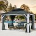 Dextrus 10x12ft Double Roof Hardtop Gazebo with Netting&Curtains Double Galvanized Iron Aluminum Frame Outdoor White Gazebo Ideal for Patio Backyard Deck and Lawns Grey Curtain