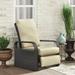 Skypatio Outdoor Durable Resin Wicker Recliner Chair with Cushion and Aluminum Frame Khaki