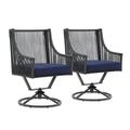 JOIVI Patio Chairs Set of 2 360 Degrees Swivel Outdoor Chairs with High Back and Deep Seating for Outside Deck Porch Garden Balcony (Black Rattan Rope / Navy Blue Cushion)