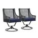 JOIVI Patio Chairs Set of 2 360 Degrees Swivel Outdoor Chairs with High Back and Deep Seating for Outside Deck Porch Garden Balcony (Black Rattan Rope / Navy Blue Cushion)