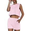 EHQJNJ Date Night Outfit for Women Plus Size Sexy Womens Solid Color Hooded Sleeveless Casual Vest Shorts Set Of 2 Pieces White Two Piece Outfits for Women 2 Piece Outfits for Women Vacation