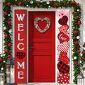 2 Pcs Valentine s Day Door Banner Decoration Valentine Hanging Front Porch Welcome Sign Red Buffalo Plaid Love Heart Banner Romantic for the Home Wall School Office Indoor Outdoor Party Supplies Decor