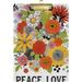 Coolnut Peace Love Sunflower Daisy Retro Clipboards for Kids Student Women Men Letter Size Plastic Low Profile Clip 9 x 12.5 in Golden Clip