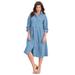 Plus Size Women's Button-Front Denim Shirtdress by Roaman's in Light Wash (Size 20 W)