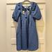 Free People Dresses | Free People Puff Sleeve Bow Tie Back Mini Dress | Color: Blue | Size: M