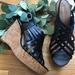 Anthropologie Shoes | Anthropologie Franco Sarto Wedge Sandals Size 8 | Color: Black/Tan | Size: 8