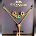 Coach Jewelry | New Coach Set - Signature C Gold Tone Malachite Bracelet & Open Circle Stud | Color: Gold/Green | Size: Os