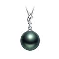 ONDIAN Black Tahitian Pearl Pendant 18K Inlay Diamonds 9-10Mm Pearl Pendant with 925 Sterling Chain