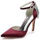 Women's Heels Closed Pointed Toe Bridal Shoes Stiletto High Heel 3.74 Inches Wedding Dress Pumps Shoes Ankle Strap Court Shoes,Burgundy,7 UK