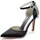 Women's Heels Closed Pointed Toe Bridal Shoes Stiletto High Heel 3.74 Inches Wedding Dress Pumps Shoes Ankle Strap Court Shoes,Black,7 UK